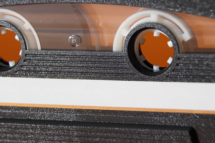cassette de música, cassette, música, magnetband, detalle, cierre para arriba, década de los ochenta