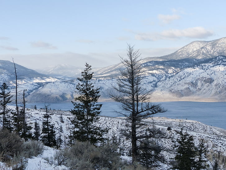 Kamloops езеро, Британска Колумбия, Канада, зимни, пейзаж, сняг, студено