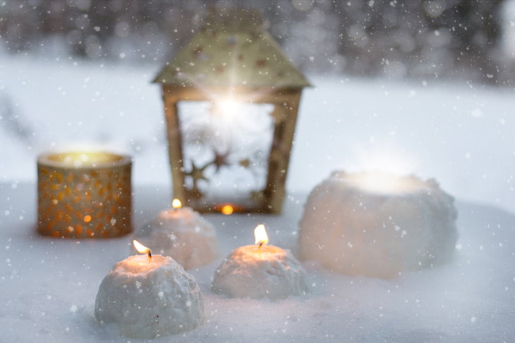 ฤดูหนาว, เทียน, ลูกบอลหิมะ, คริสมาสต์, ธันวาคม, ฮอลิเดย์, คริสต์มาส