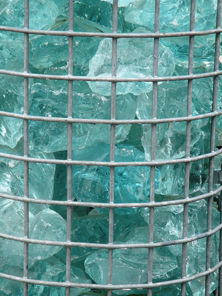 grid, around grids, metal, glass blocks, turquoise, form, full frame