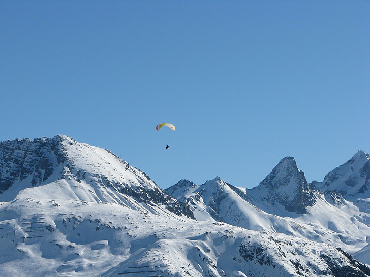 paragliding, lech am arlberg, mountain, mountains, arlberg, paraglider