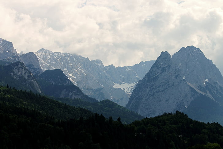 Alpu, Alpu ainava, Garmisch partenkirchen, kalni, klints, meža, ainava