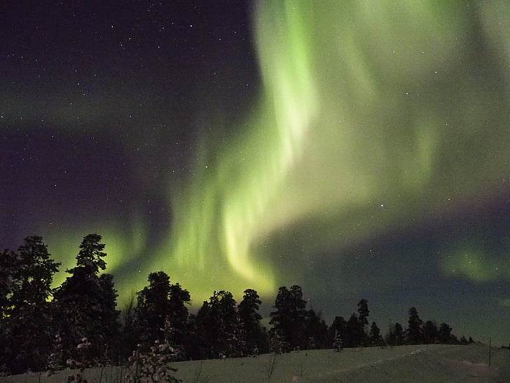 Aurora Boreal, Finlândia, Inari, cor verde, Aurora polaris, à noite, beleza na natureza