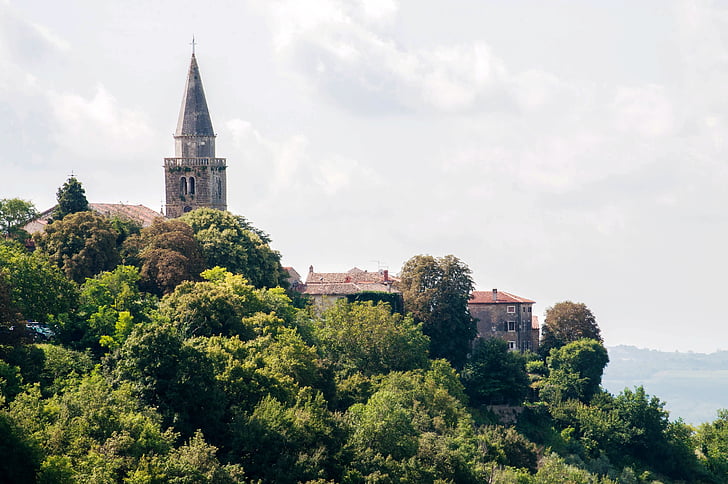 landscape, campanile, croatia, istria, hill, borgo, green