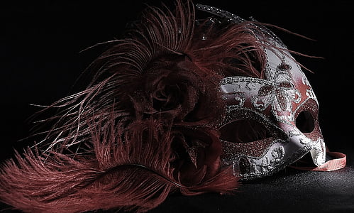 vénitienne, masque, rouge, peinture de lumière, masque - déguisement, Carnaval, Venise - Italie