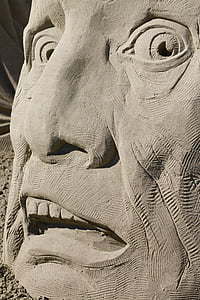 øye, nese, munn, ansikt, frykt, horror, sand skulptur