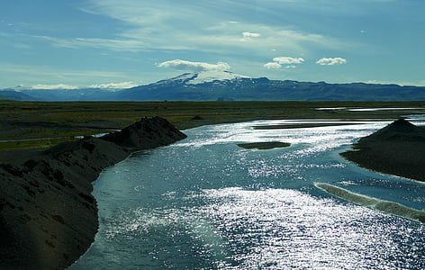 Island, elven, tilbake lys, fjell, natur, landskapet, breen elven
