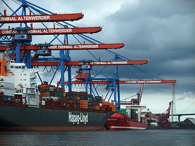 Hamburg, pristanišča, posodo, altenwerder, ladja, prevoz tovora, pristanišča