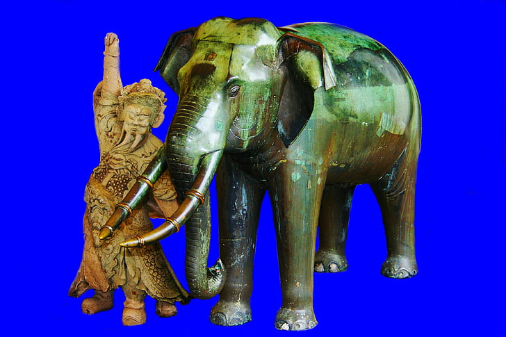 elefant, blå, Thailand, dyr, statue, gamle, traditionelle