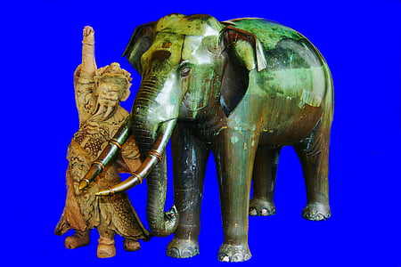 elefánt, kék, Thaiföld, állat, szobor, ősi, hagyományos