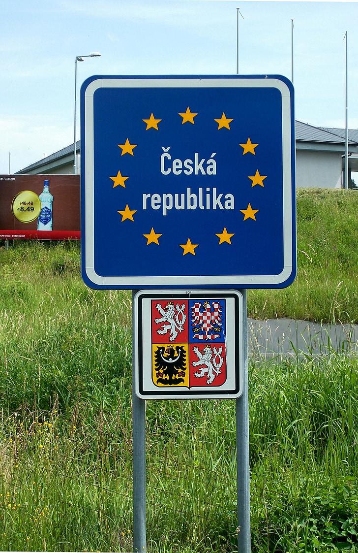 Europa, grens, Tsjechische Republiek, schild, blauw, ster, staat