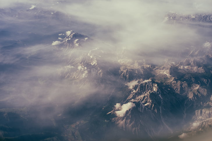 aerial, fog, forest, woods, mountain, travel, adventure