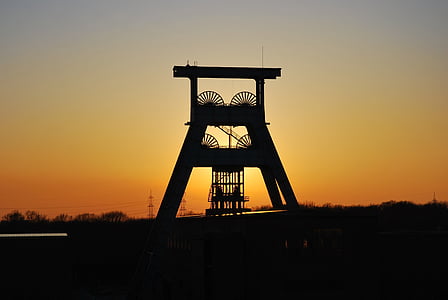 wooden, windmill, silhouettes, Herten, Industrial Plant, Headframe, sunset