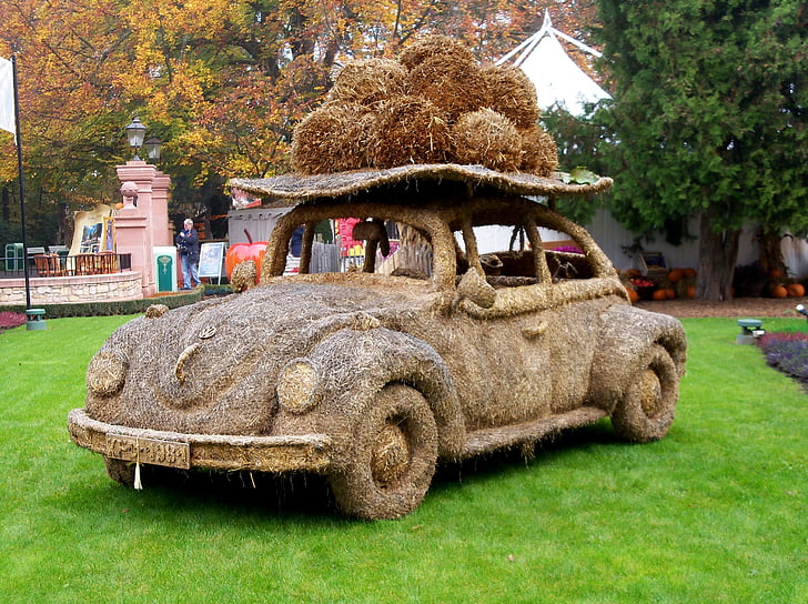 Auto, VW beetle, hösten, Halloween, pumpa, gräs, VW