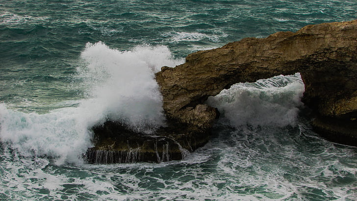 rocky coast, natural arch, wave, wind, cliff, coast, sea