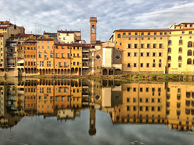 Florence, Lungarno, rivière, réflexion de l’eau, Italie, rivière Arno, architecture