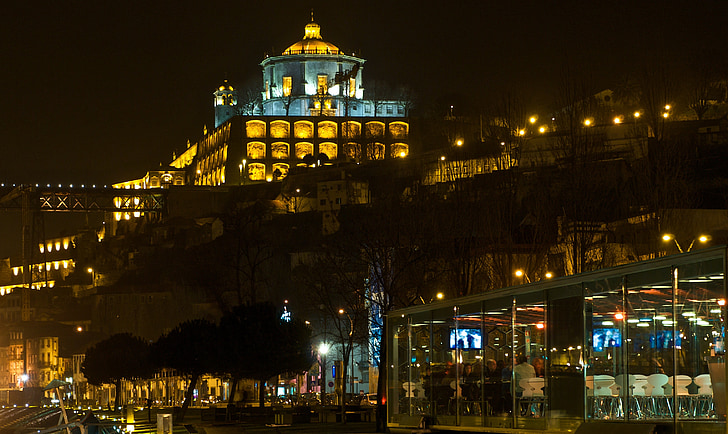 Oporto, Porto, Portugal, paisaje urbano, ciudad, noche