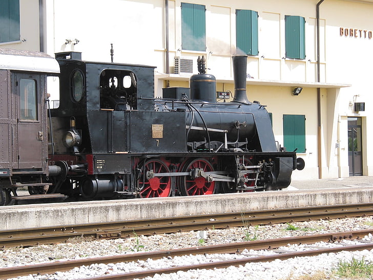 Steam, Pociąg, Stacja, Boretto, stary, kolejowe, kolejowej w
