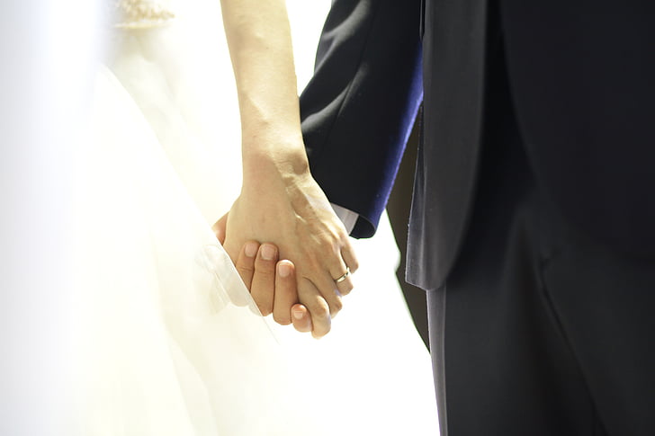 hand, arm, äktenskap, förtroende, brudgummen, prästen, par