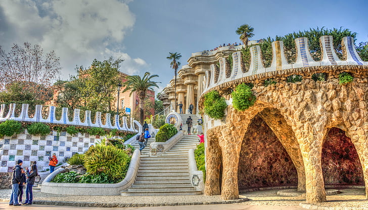 Gaudi, Πάρκο του Γκουέλ, αρχιτεκτονική, Βαρκελώνη, Ισπανία, Ευρώπη, ορόσημο