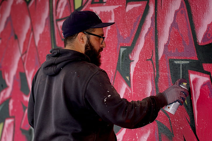 orang, sprayer, grafiti, mural