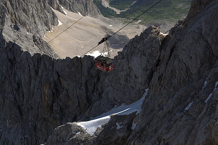 Zugspitze, gôndola, carro de cabo, modo de exibição, montanhas, Alpina, steinig