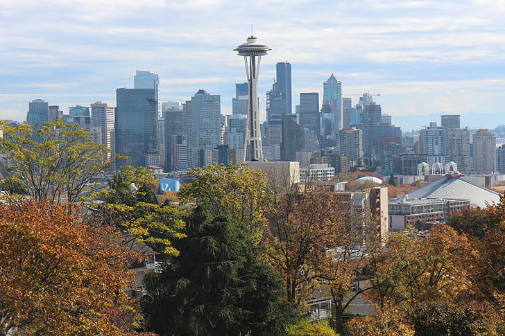 Space needle, a a, építészet, turisattraktion, Seattle-ben, utca-és városrészlet, városi skyline