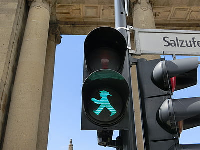 lille grønne mannen, grønn, menn, trafikklys, Berlin, gå
