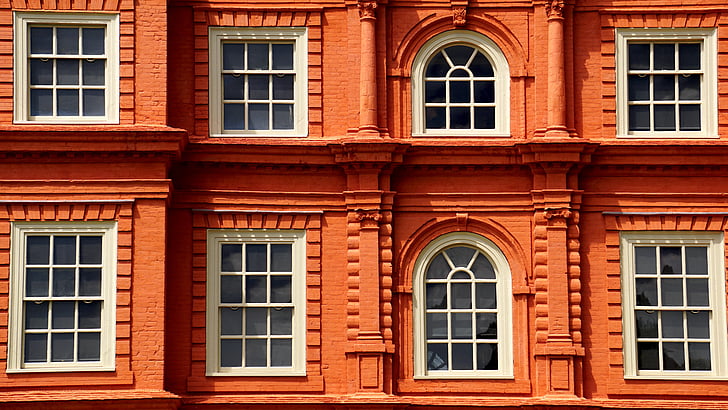 merah, bangunan, arsitektur, batu, eksterior, lama, Windows