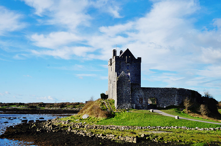 Írország, Galway, Dunguaire, Castle, tenger, óceán, felhő