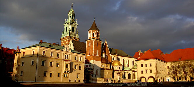 Wawel, Kale, Katedral, anıt, bulutlar, Fırtına, Bina