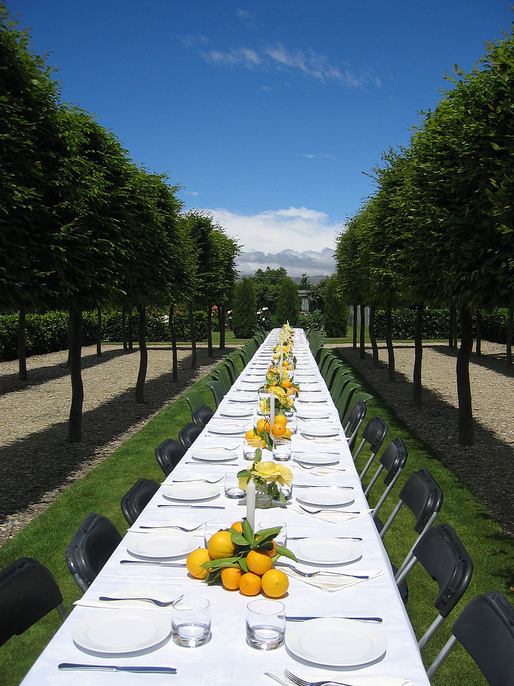 table, dinning, outdoors, wedding, setting, white