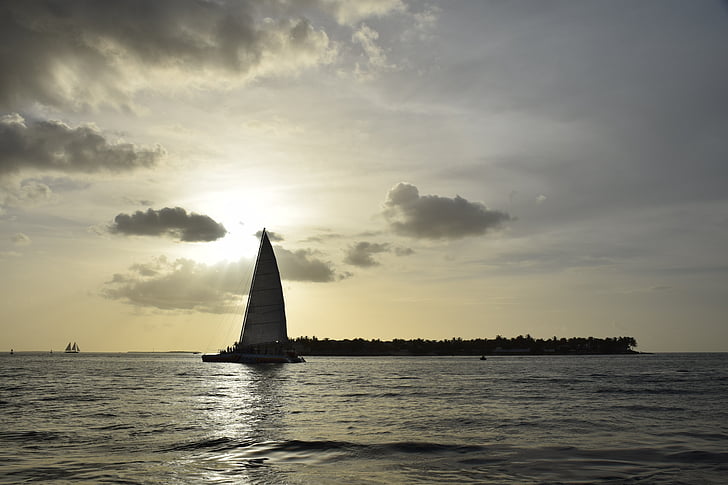 Sol, båd, Beach, Sunset, landskab, vand, natur