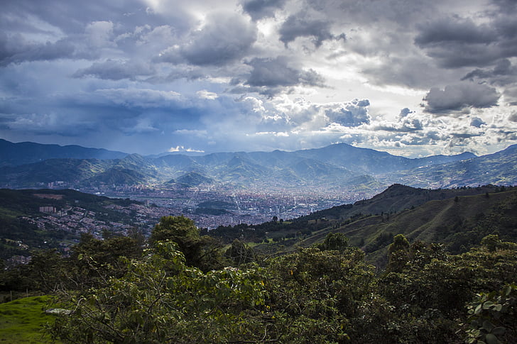 Medellín, paisaje, ciudad, montañas, Medellín, paisaje urbano, urbana