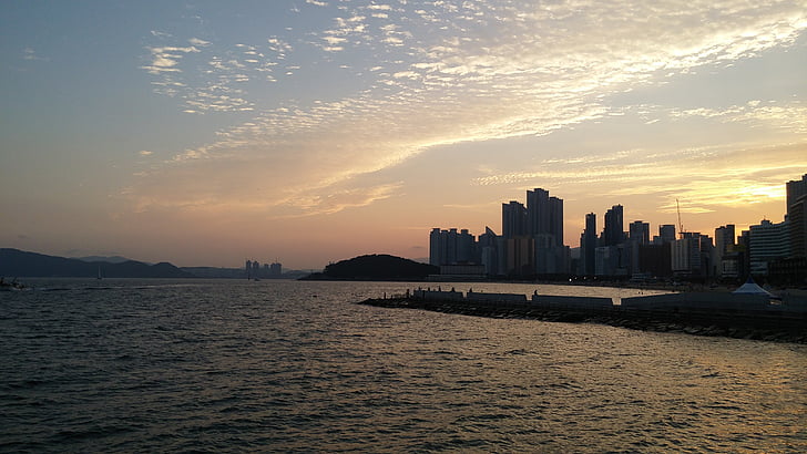 busan, haeundae beach, sunset