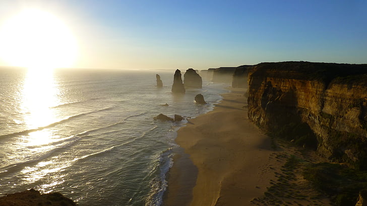 Cliff, 12 apostlar, Australien, solnedgång
