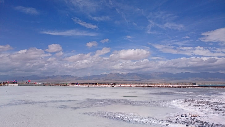 caka słone jezioro, Qinghai, dekoracje, niebo, Habitat sky, naturalny krajobraz