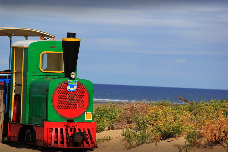 tren, naturaleza, Playa, azul, paisaje, agua, vacaciones