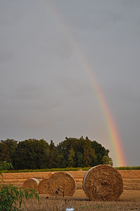 rainbow, straw, agriculture, stro, landscape, harvest, hay bales