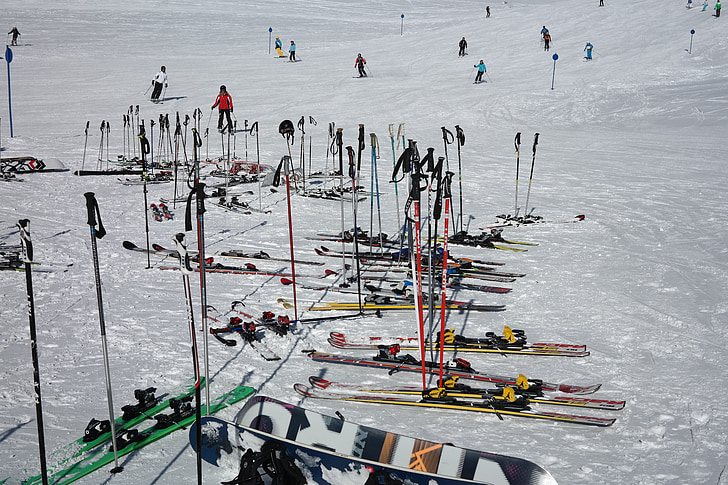 bâtons de ski, ski, rupture, reste, piste de ski, ski, domaine skiable