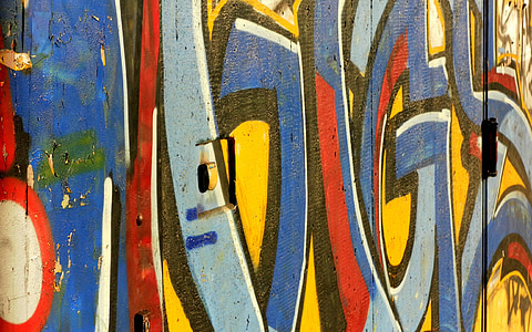 Graffiti, mur, Berlin, ville, art, mur coloré