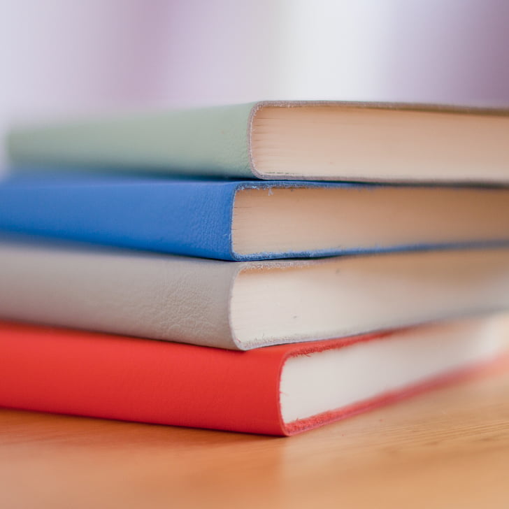 books, close-up, color, education, pile, stacks, wooden table
