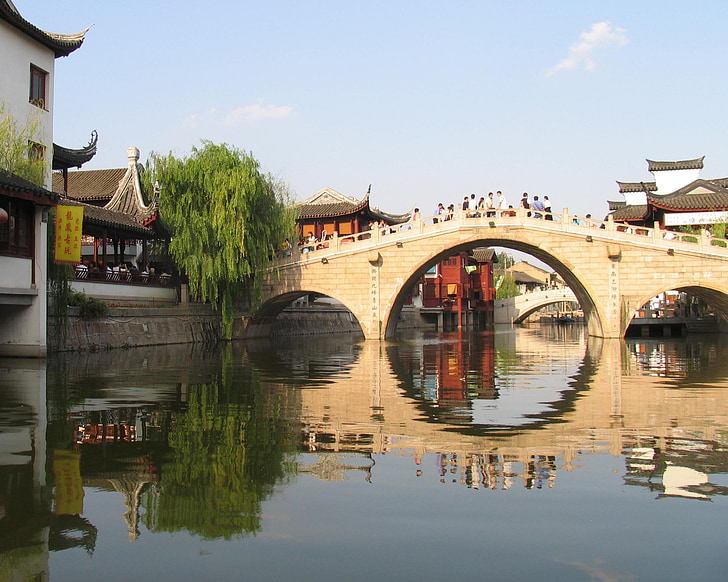 Ponte, riflessione dell'acqua, storico, Monumento, acqua, Cina, fiume