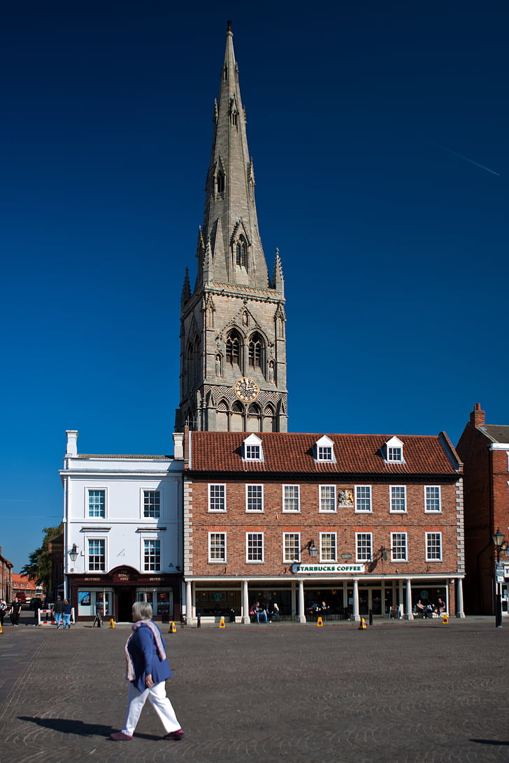 tower, church, newark, nottinghamshire, city square, historic, blue sky