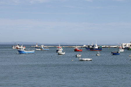 卡斯卡伊斯, 葡萄牙, 湾, 蓝色的大海, 咸水, 船只, 小船