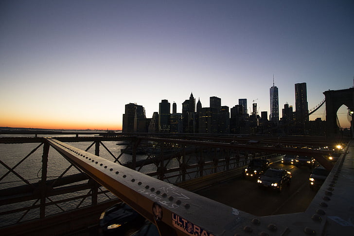 ponte, linha do horizonte, Nova Iorque, América, Brooklyn, vista panorâmica, NYC