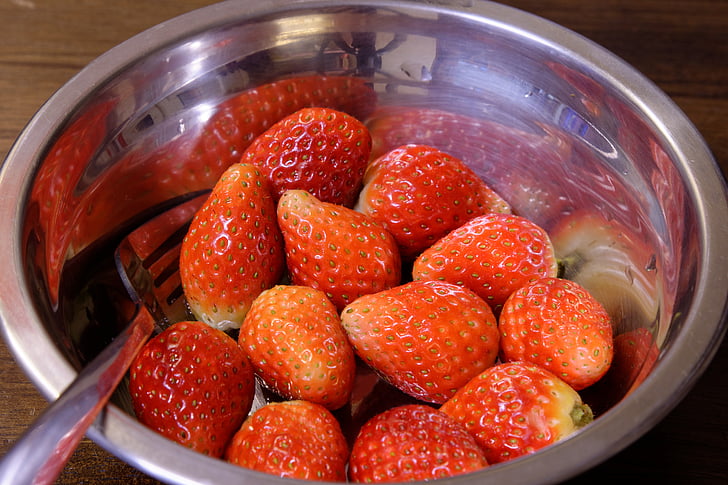 strawberries, fruit, bowl, berry, fresh fruit, red, sweet