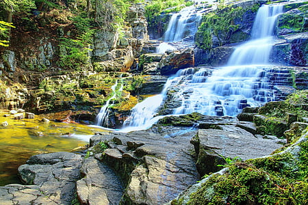 waterfalls, landscape, rocks, wilderness, outdoors, stream, nature