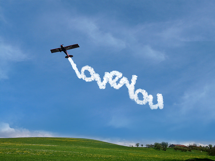 ľúbim ťa, oblaky, modrá, písmo, láska, lietadlá, navždy