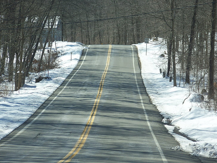 carretera, buit, estèril, tranquil, rural, país, l'hivern